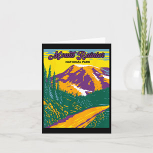 Retro Mount Rainier National Park Hiking Camping Card