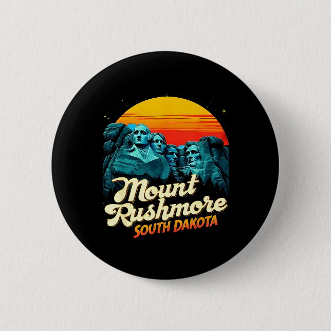 Retro Mount Rushmore South Dakota State Badlands 2 Inch Round Button (Front)