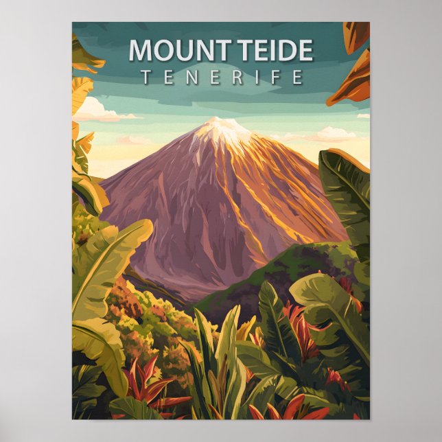 Retro Mount Teide Tenerife Canary Islands Poster (Front)