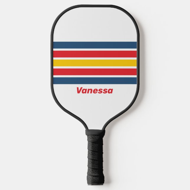 Retro Mountain Across Striping with Name Pickleball Paddle (Front)