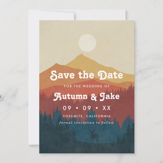 Retro Mountain and Forest Photo Wedding Save The Date (Front)