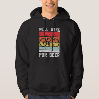 Retro Mountain Bike Drinking Cyclist Will Bike For Hoodie