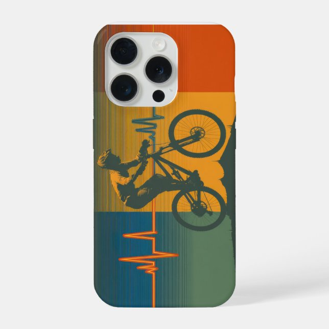 Retro Mountain Biker Heartbeat iPhone Case (Back)