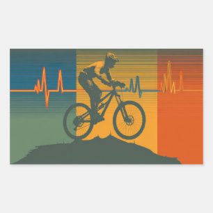 Retro Mountain Biker Heartbeat Sticker