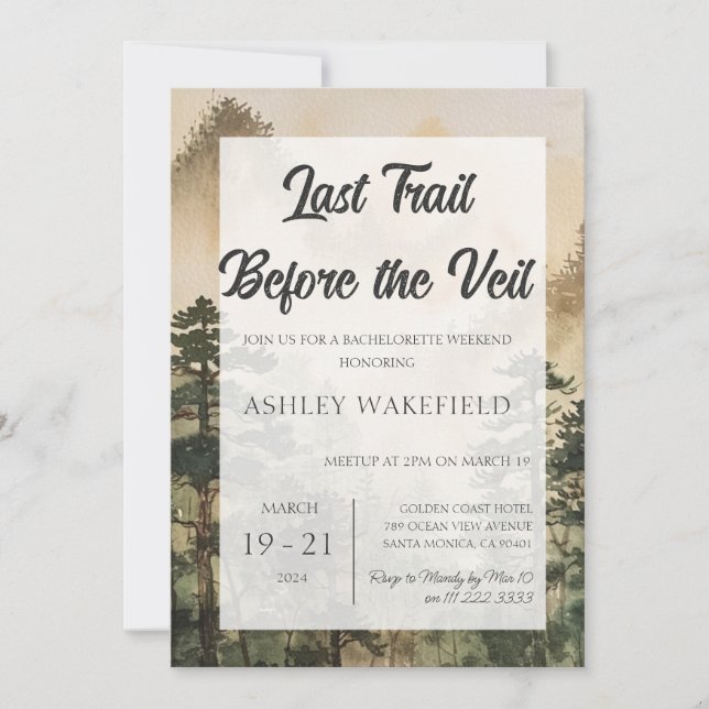 Retro Mountain Camp Bachelorette Weekend Itinerary Invitation (Front)