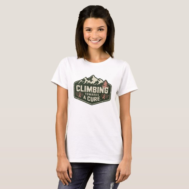Retro Mountain Cancer Awareness Climbing Design T-Shirt (Front Full)