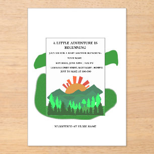 Retro Mountain Forest Baby Shower Invitation Sage