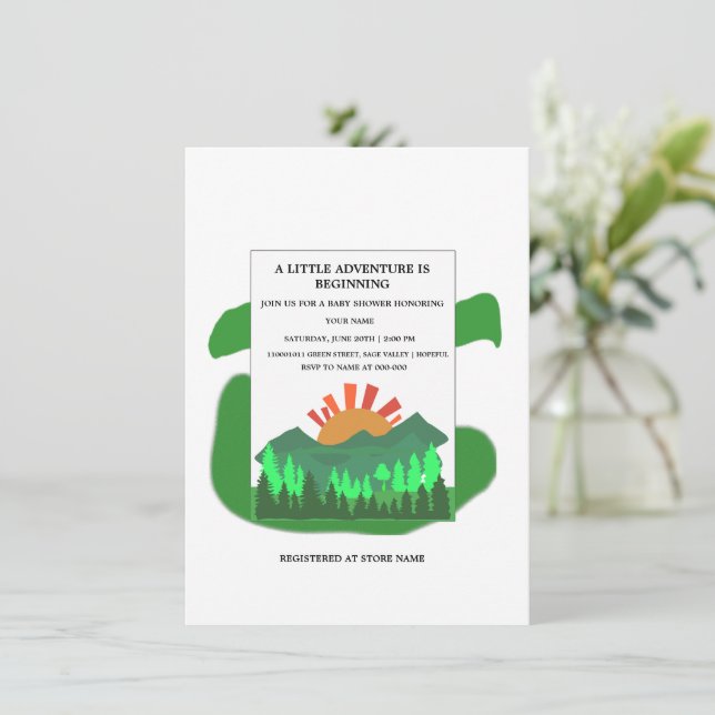Retro Mountain Forest Baby Shower Invitation Sage (Standing Front)