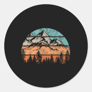 Retro Mountain Forest Sunset Hiking Camping Nature Classic Round Sticker