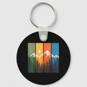 Retro Mountain Forest Sunset Landscape Nature Keychain
