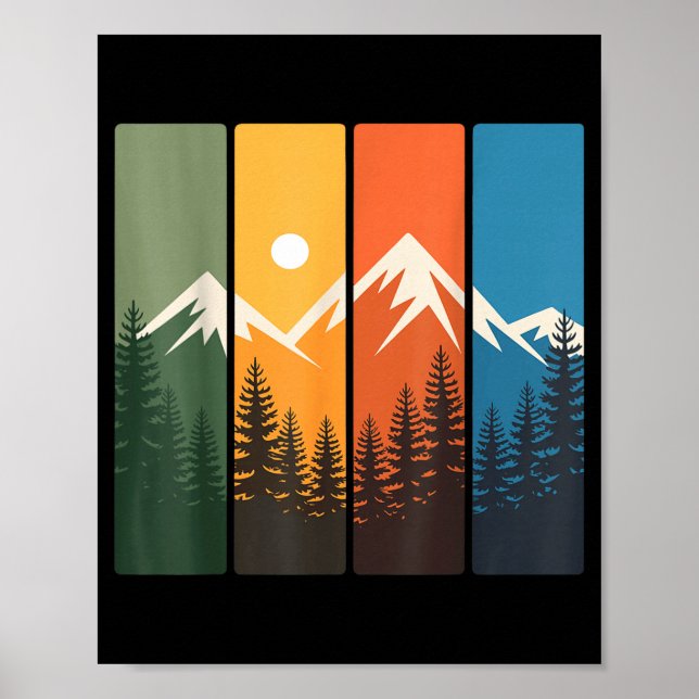 Retro Mountain Forest Sunset Landscape Nature Poster (Front)