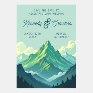 Retro Mountain Illustration Wedding Save the Date Invitation