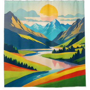 Retro Mountain Landscape