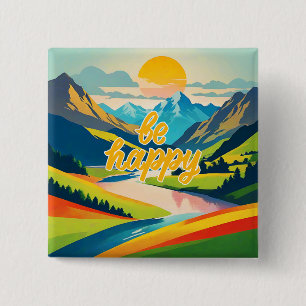 Retro Mountain Landscape 2 Inch Square Button