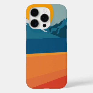 Retro Mountain Landscape Artwork Orange Blue iPhone 16 Pro Case