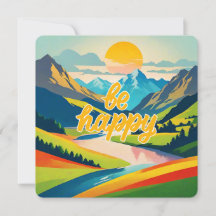 Retro Mountain Landscape "Be Happy"