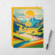 Retro Mountain Landscape "Be Happy"