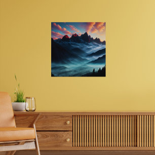 Retro Mountain Landscape Illustration Poster