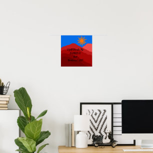 Retro Mountain Landscape Illustration Red  Poster