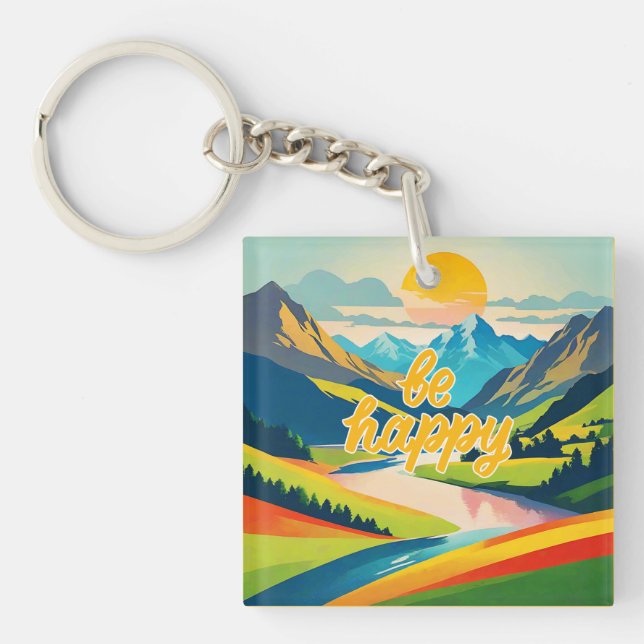 Retro Mountain Landscape Keychain (Front)