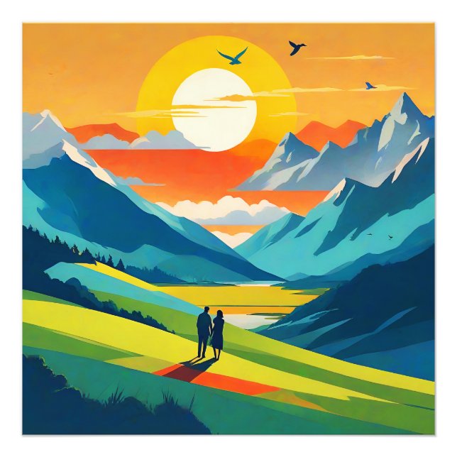 Retro Mountain Landscape Love Photo Print (Front)