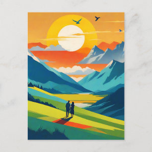 Retro Mountain Landscape Love Postcard