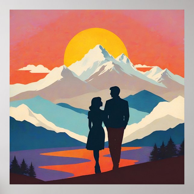 Retro Mountain Landscape Love Poster (Front)