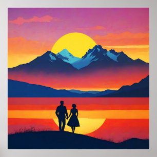 Retro Mountain Landscape Love Poster