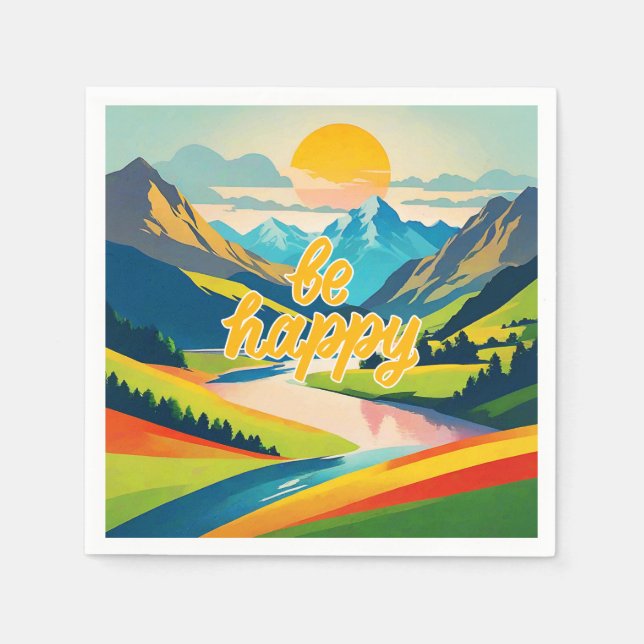 Retro Mountain Landscape Napkin (Front)