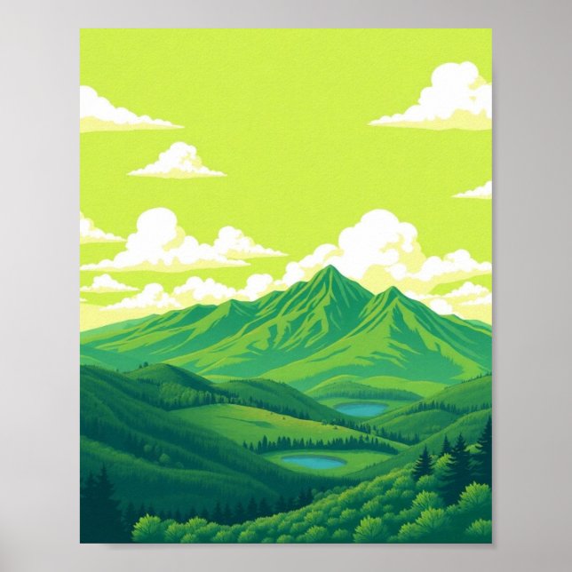 Retro Mountain Landscape Red Blue Poster (Front)