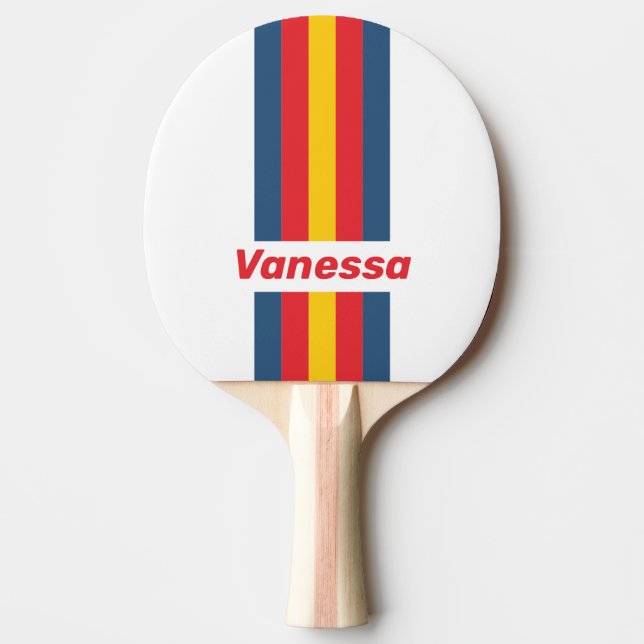 Retro Mountain Pin Stripes with Name Ping Pong Paddle (Front)