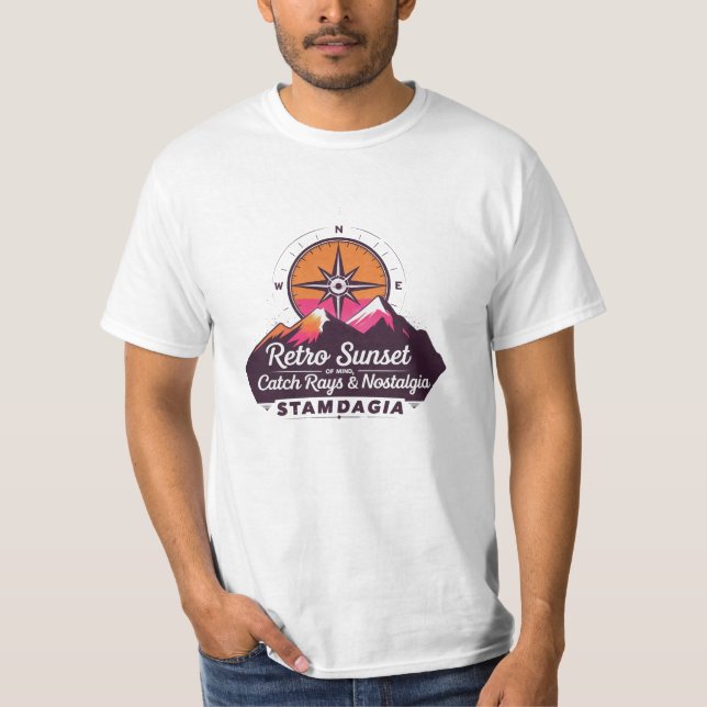 Retro Mountain Sunset – Find Your Way, Catch Rays  T-Shirt (Front)