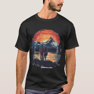 Retro Mountain Sunset Hiking Couple Graphic T-Shirt
