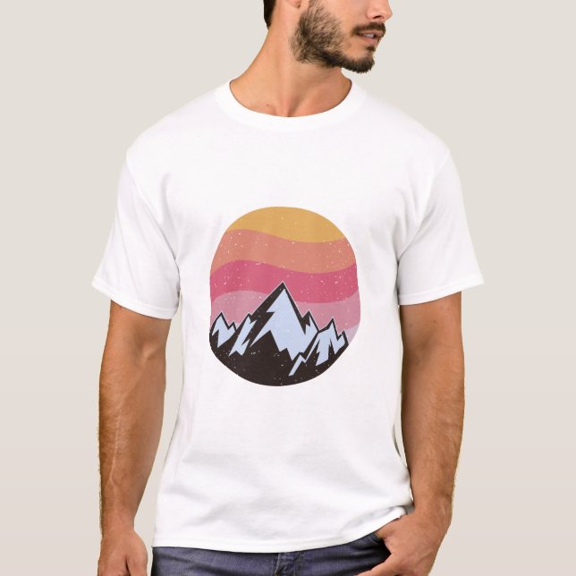 Retro Mountain Sunset Landscape Vintage T-Shirt (Front)