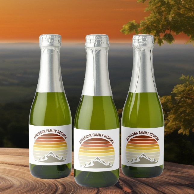 Retro Mountain Sunset Party Custom Mini Sparkling Wine Label (Creator Uploaded)