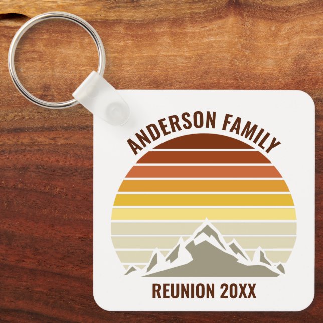 Retro Mountain Sunset Personalized Keychain (Front)