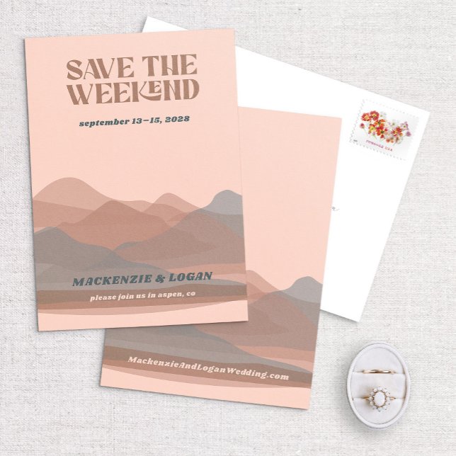 Retro Mountain Weekend Save The Date Card (Creator Uploaded)