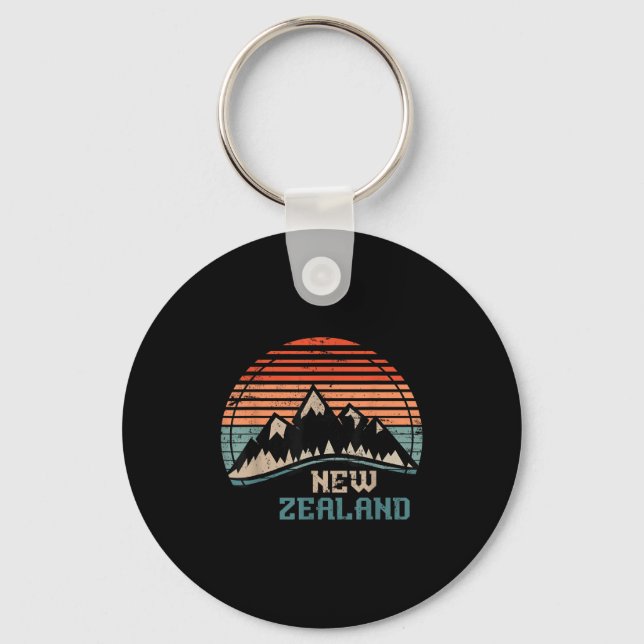 Retro Mountains New Zealand  Keychain (Front)