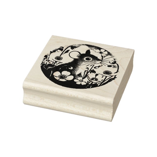 Retro Mouse with Buttercup  Rubber Stamp (Stamp)