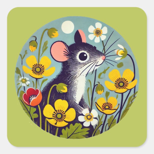 Retro Mouse with Buttercup  Square Sticker (Front)