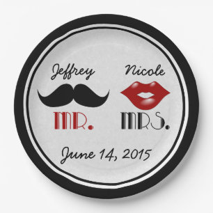 Retro Moustache Custom Wedding Paper Plate