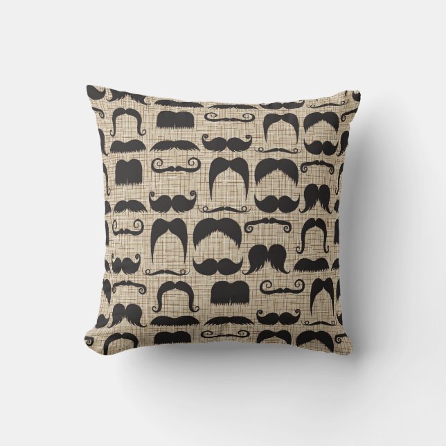 Retro Moustache Moustache Stache Pattern Throw Pillow (Front)
