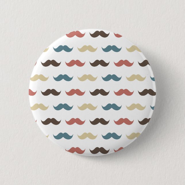 Retro Moustache Pattern in Multi Colours 2 Inch Round Button (Front)