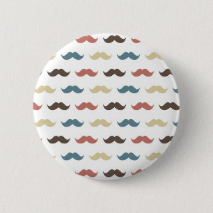 Retro Moustache Pattern in Multi Colours 2 Inch Round Button