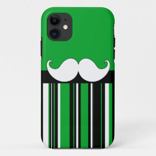 Retro Moustache Stache Mustache with Green Stripes iPhone 11 Case