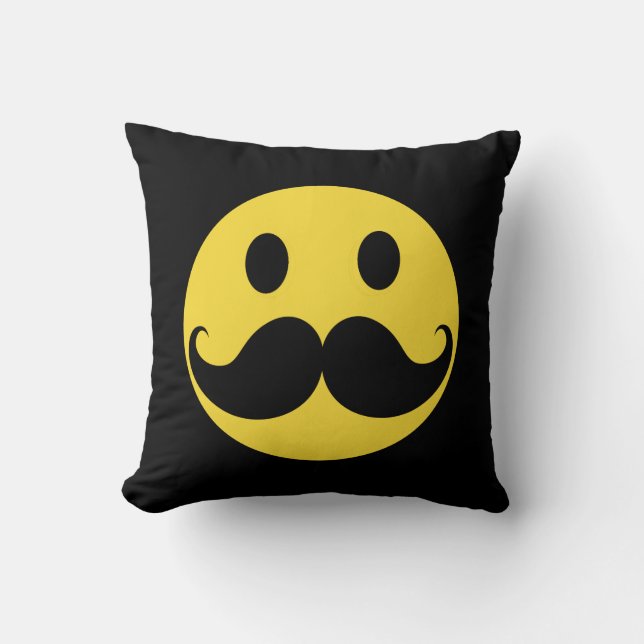 Retro Moustache Yellow Face Throw Pillow (Front)