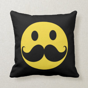 Retro Moustache Yellow Face Throw Pillow