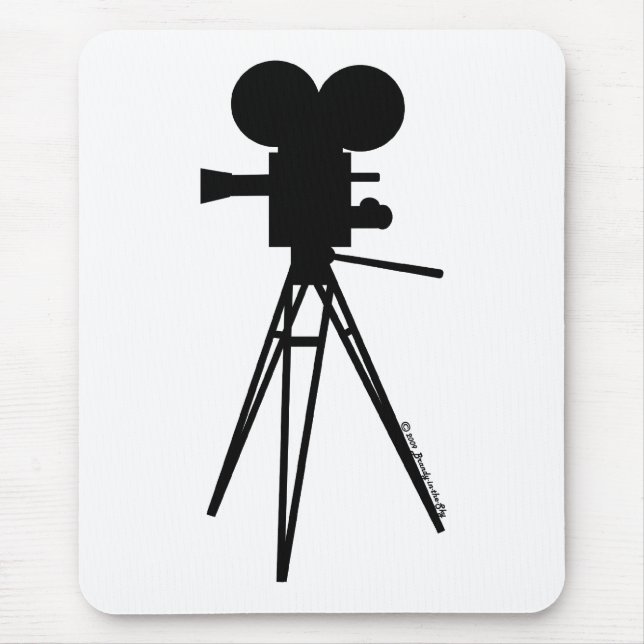 Retro Movie Camera Silhouette Mouse Pad (Front)