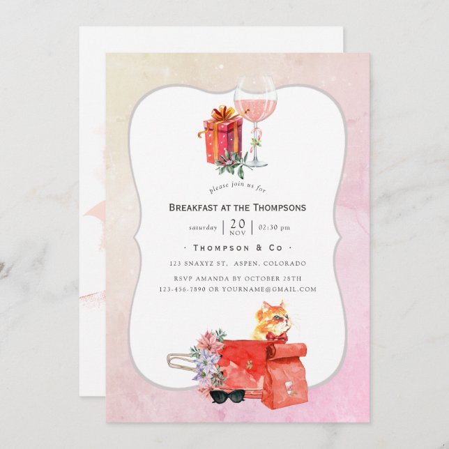 Retro Movie Christmas Breakfast Party Invitation (Front/Back)