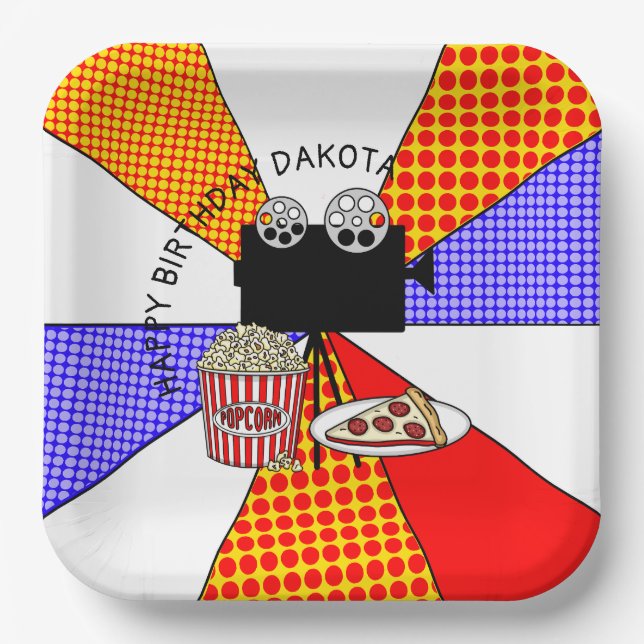 Retro Movie Night Birthday Party   Paper Plate (Front)